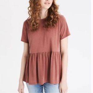 American Eagle Peplum Babydoll Burnt Orange Top